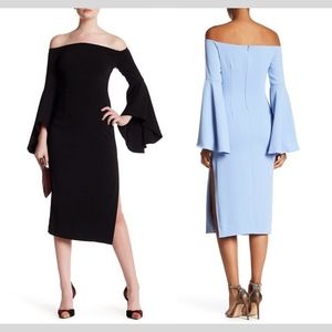 NWT Issue New York Strapless‎ Bell Sleeve Midi Dress in Black [SZ Large ]